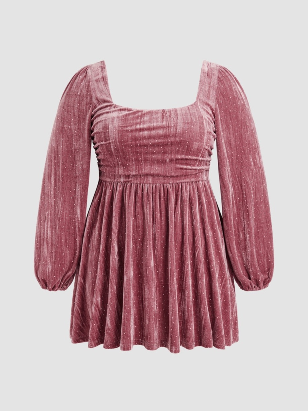 Velvet Square Neck Rhinestone Ruffle Mini Dress Curve & Plus